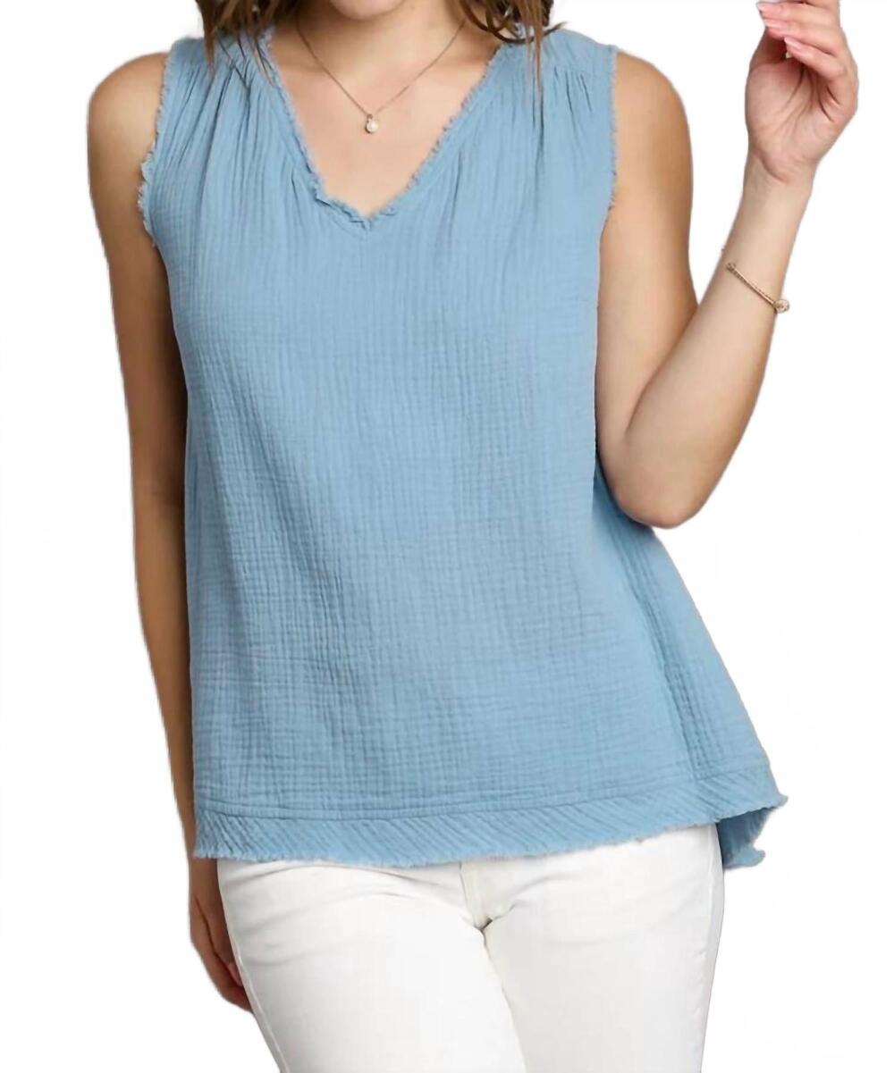 NEW UMGEE jennifer frayed hem sleeveless top in light blue